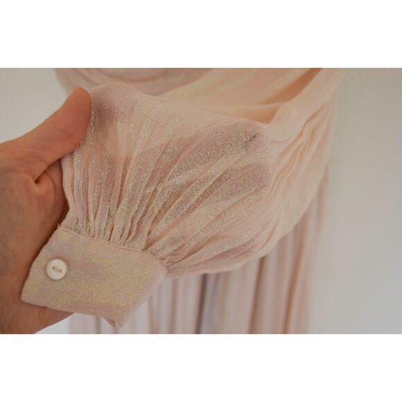 BHLDN Jade Metallic One-Shoulder Asymmetrical-Waist Gown Size 6 - Picture 7 of 9